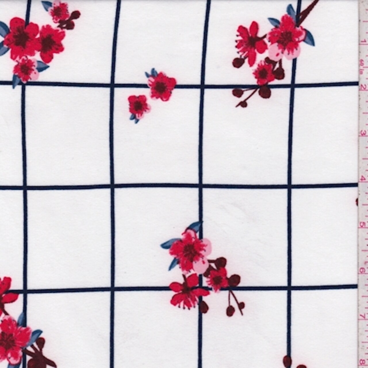 White/Red Floral Check Double Brushed Jersey Knit Fabric By the Yard